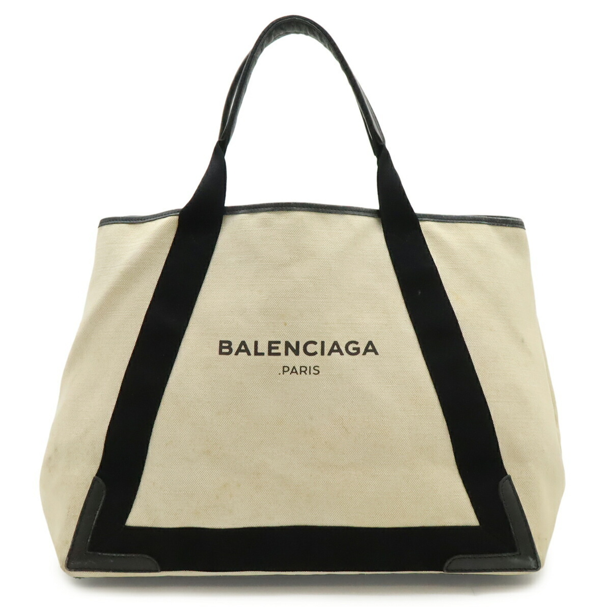 Balenciaga Cabas M Tote Bag/Shoulder Bag, Navy, Canvas/Leather, Natural Black...